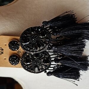 Black beaded large hanging earrings